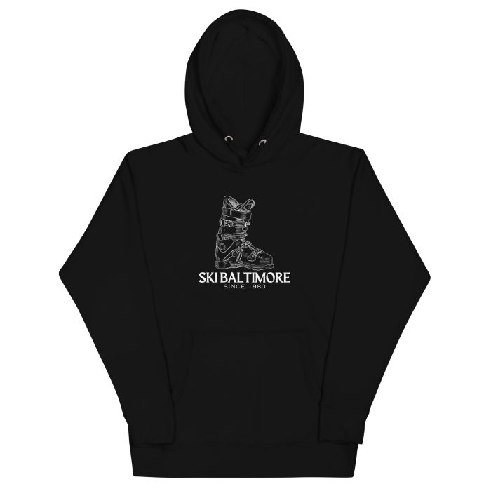 unisex-premium-hoodie-black-front-65446b181d799.jpg Retro Ski Boot hoodie - Image 1